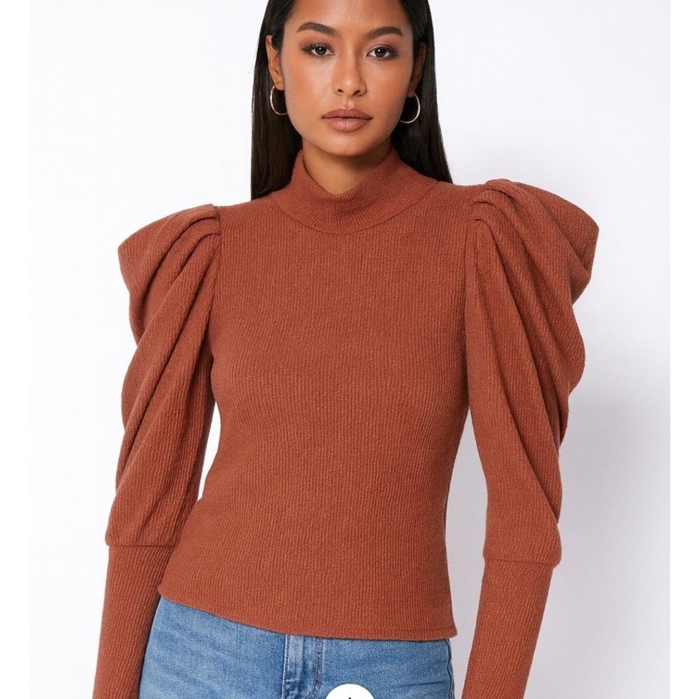 Express Terracotta Puff Sleeve Blouse, fashionable NWT, see measurements